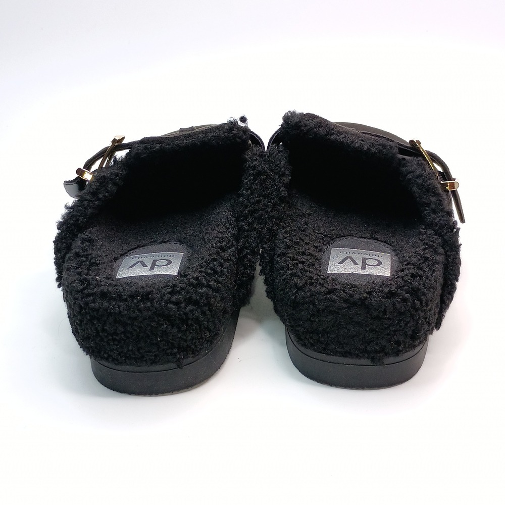 DV Dolce Vita Black Faux Suede Clogs Women Size 9 Shearling Lined Buckle Mules - Picture 5 of 10